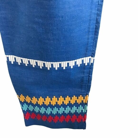 Vintage 1960s Embroidered Striped Pants Blue Small - Picture 10 of 16